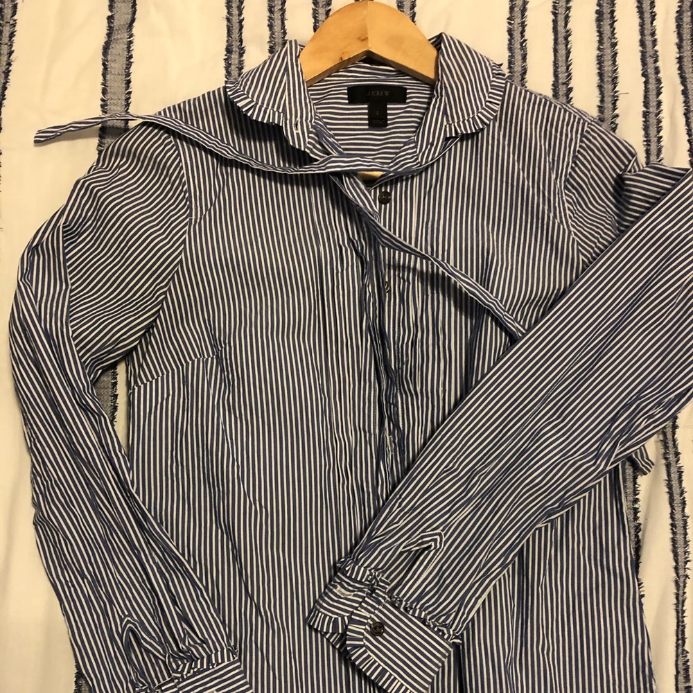 J. Crew stripped/ruffle tuxedo blouse